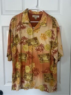Tommy Bahama Size XL Short-Sleeve Silk Hawaiian Shirt - Rust Orange  & Yellow